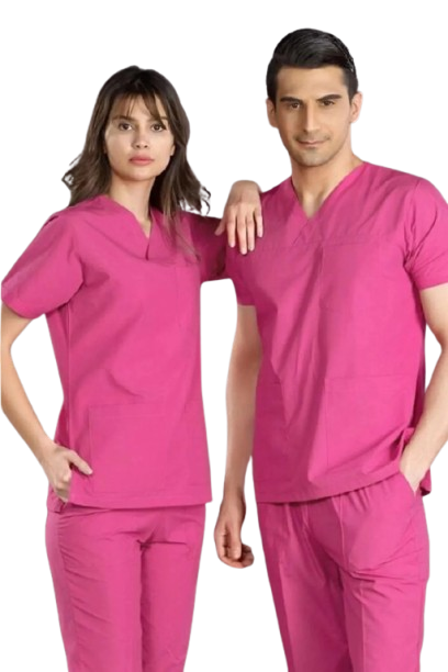 Fuşya V Yaka Scrubs (Terikoton/İnce Kumaş) t200