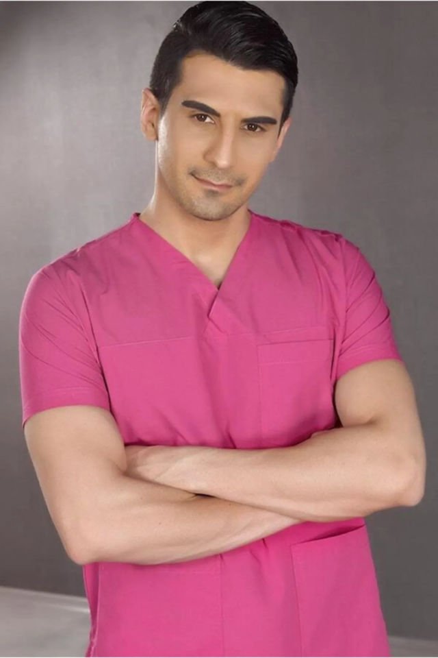 Fuşya V Yaka Scrubs (Terikoton/İnce Kumaş) t200