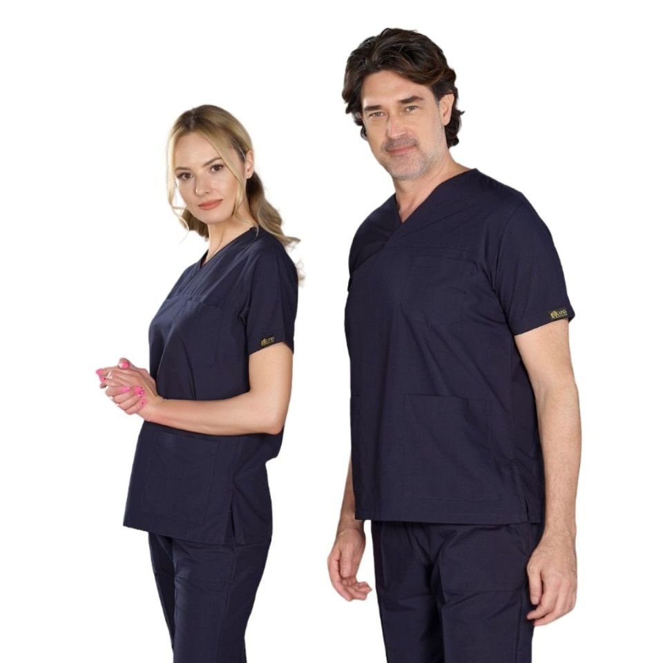 Lacivert V Yaka Scrubs (Terikoton/İnce Kumaş) t200