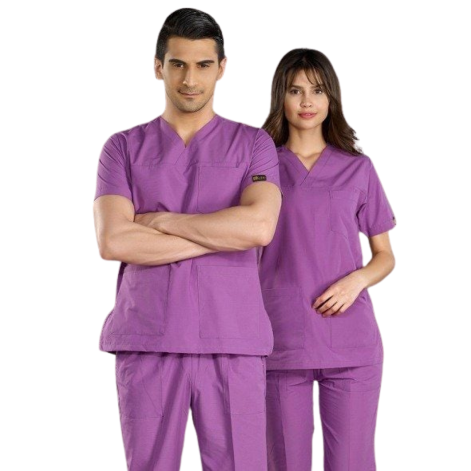 Mor V Yaka Scrubs (Terikoton/İnce Kumaş) t200
