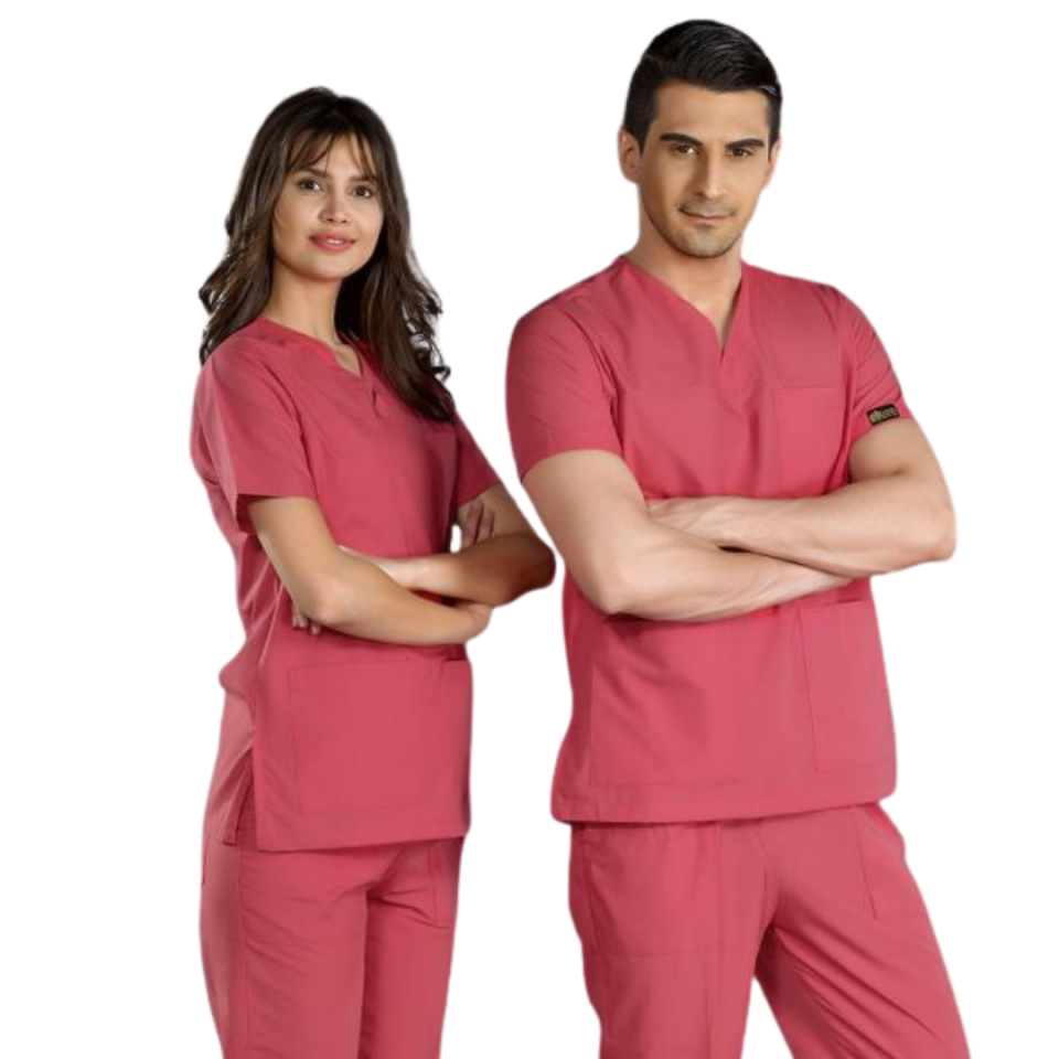 Nar Çiçeği V Yaka Scrubs (Terikoton/İnce Kumaş) t200