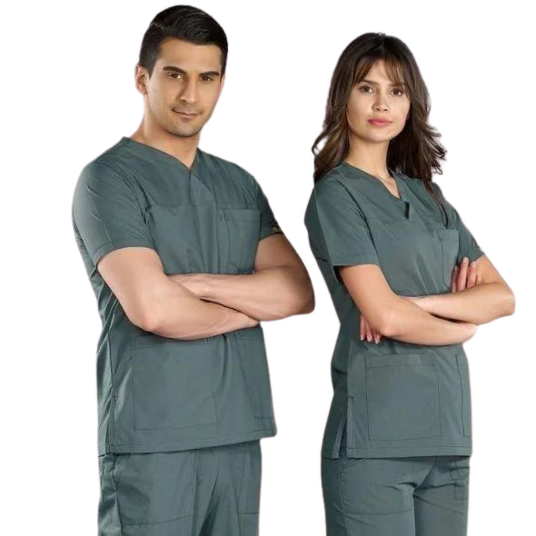 Petrol Yeşili V Yaka Scrubs (Terikoton/İnce Kumaş) t200