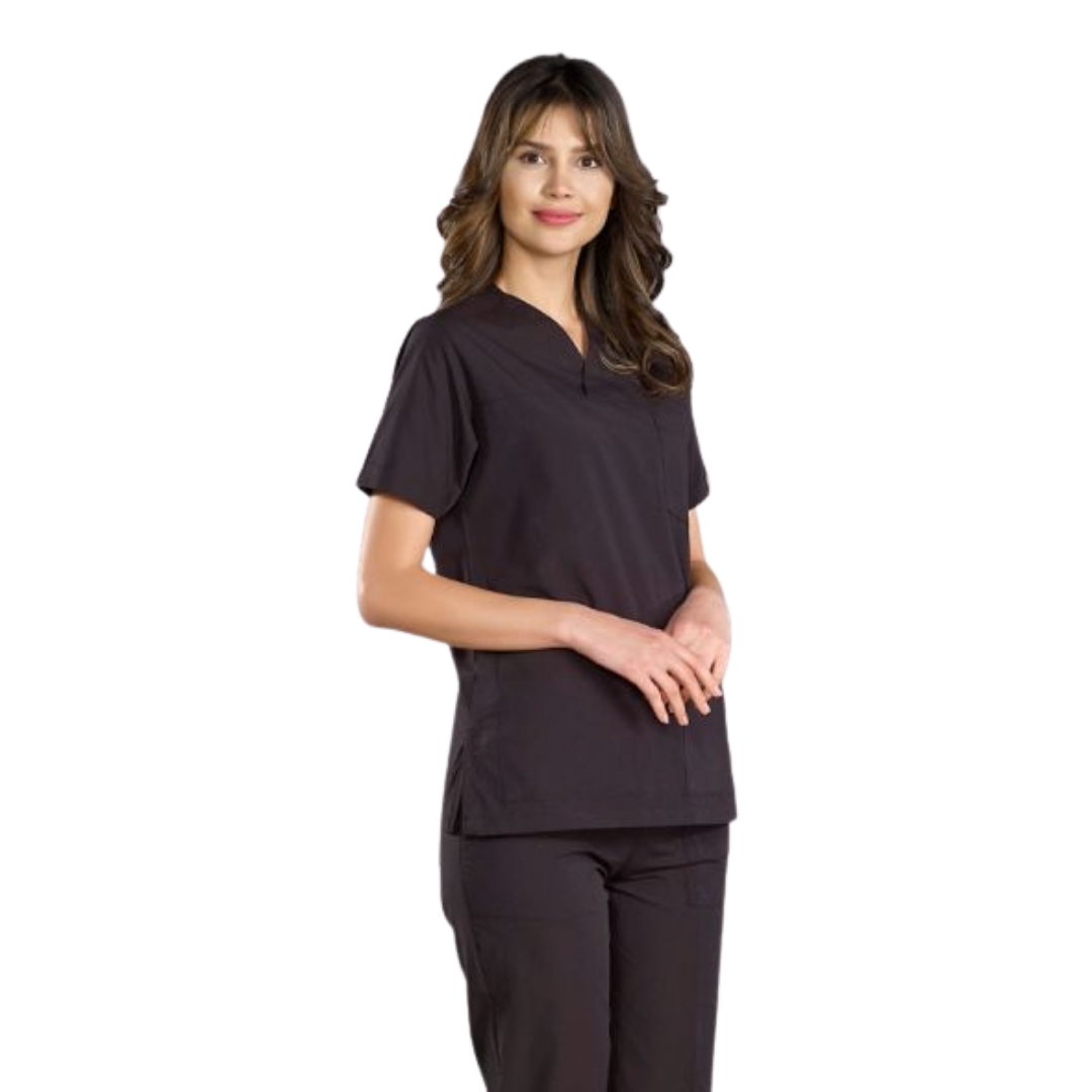 Siyah V Yaka Scrubs (Terikoton/İnce Kumaş) t200