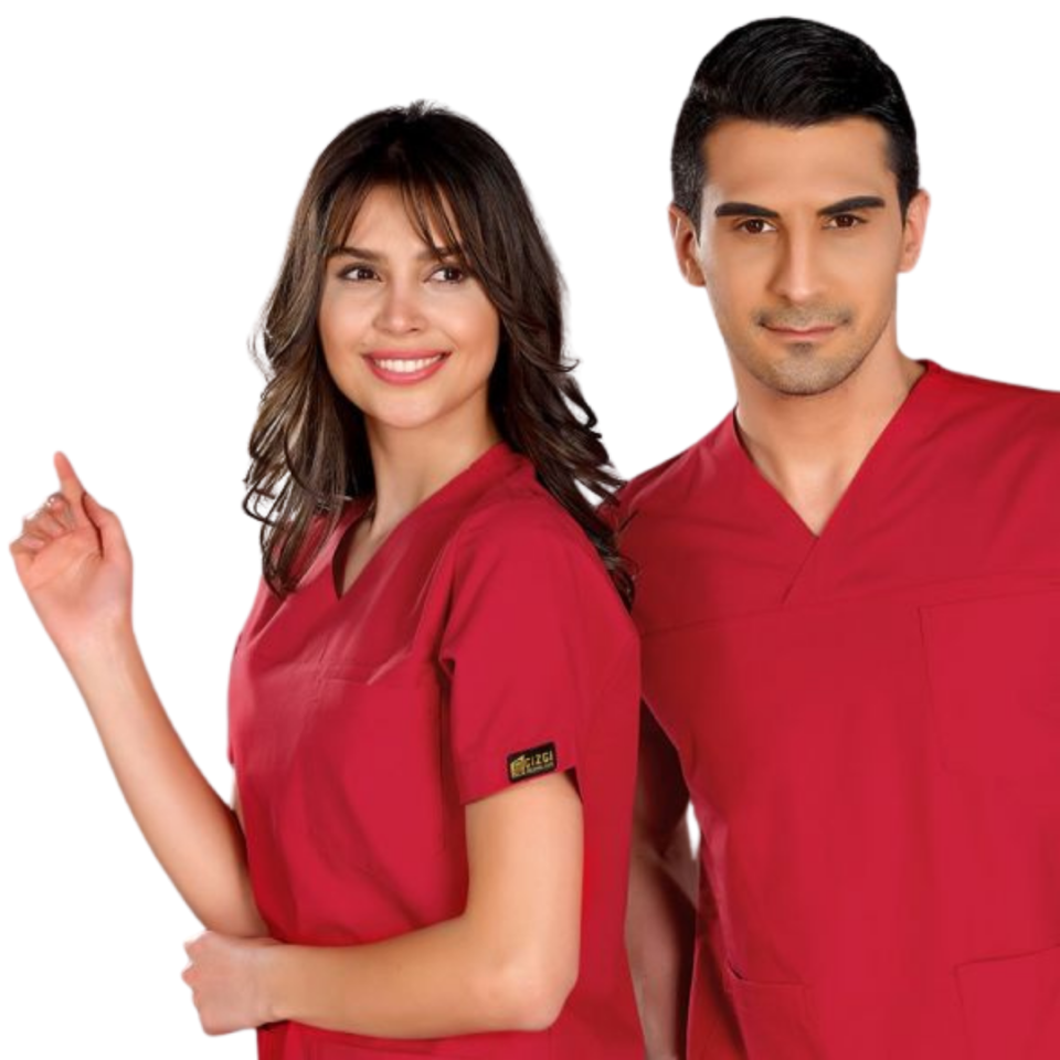 Kırmızı V Yaka Scrubs (Terikoton/İnce Kumaş) t200