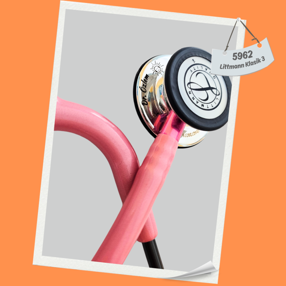 3M Littmann Klasik 3 Steteskop 5962 İnci Pembesi Hortum  Aynalı Çan ÇAN KISMINA İSİM - Çan Kısmına - Şekil