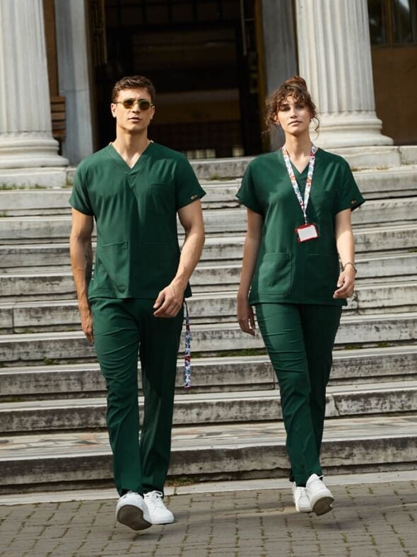 Avcı Yeşili Lüks Likralı Scrubs Greys Takım