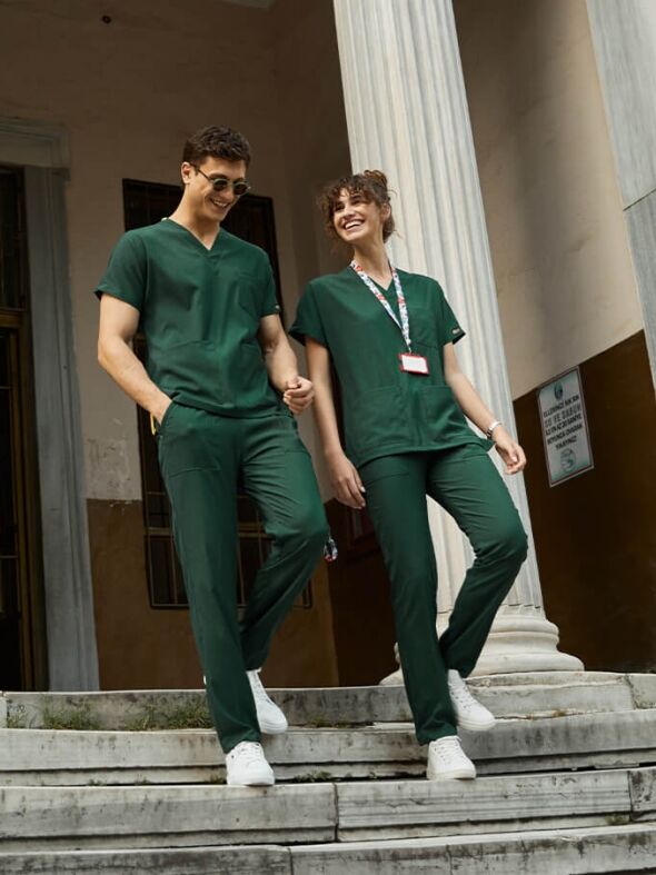 Avcı Yeşili Lüks Likralı Scrubs Greys Takım