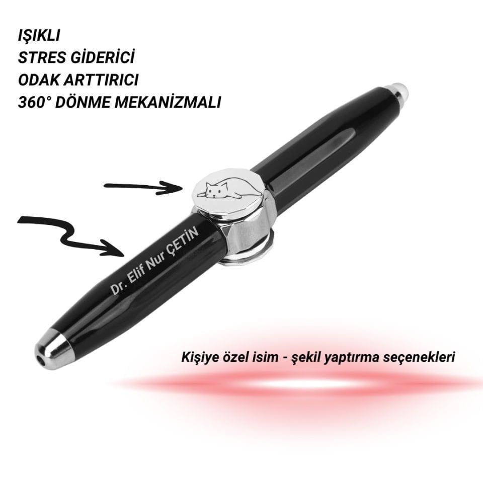 İsme Özel  Stres Çarklı Işıklı Muayene Kalemi