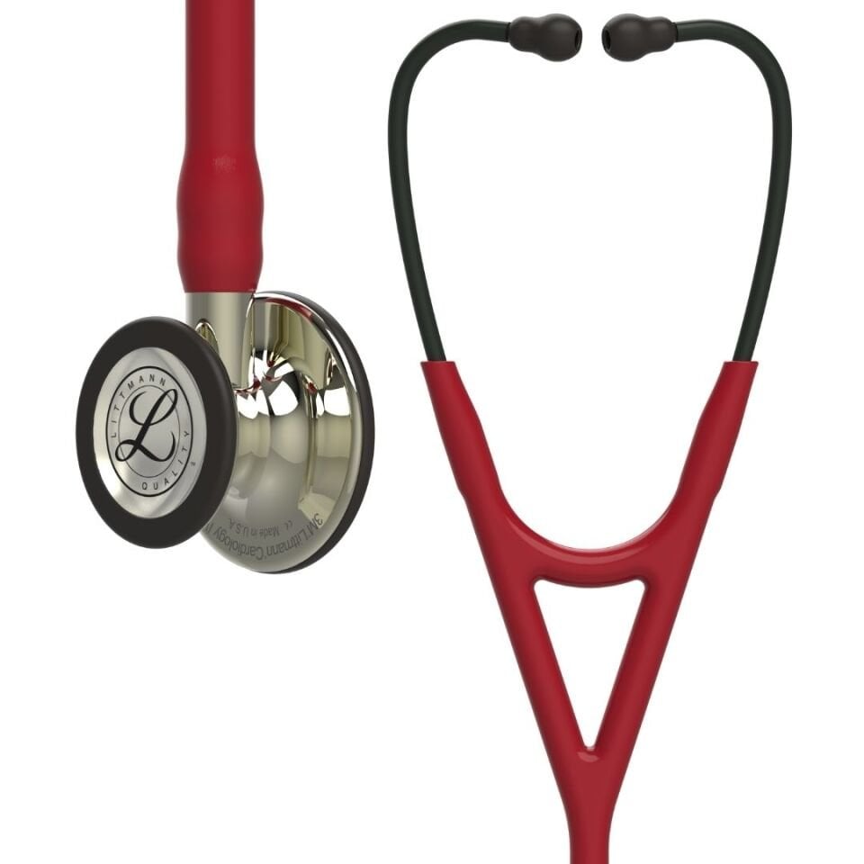 3M Littmann Steteskop Kardiyoloji 4 6176 Bordo Hortum Şampanya Çan 7 Yıl Garanti