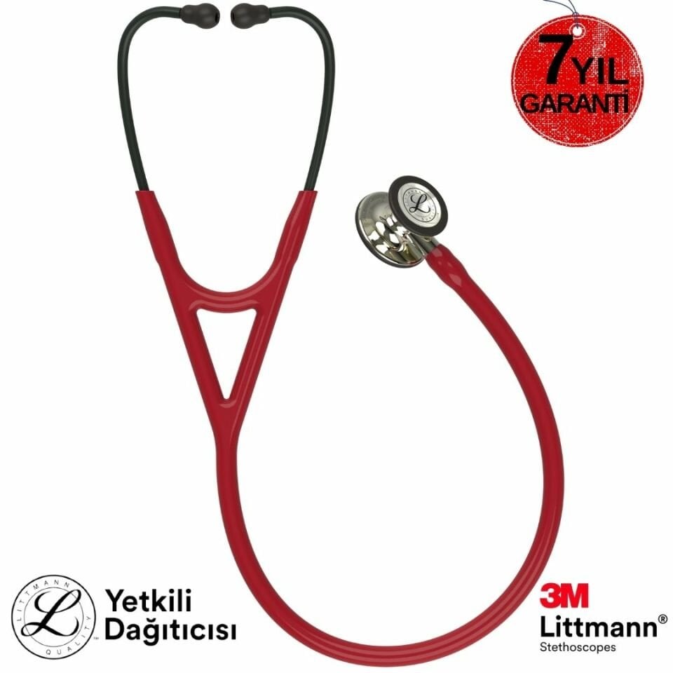 3M Littmann Steteskop Kardiyoloji 4 6176 Bordo Hortum Şampanya Çan 7 Yıl Garanti