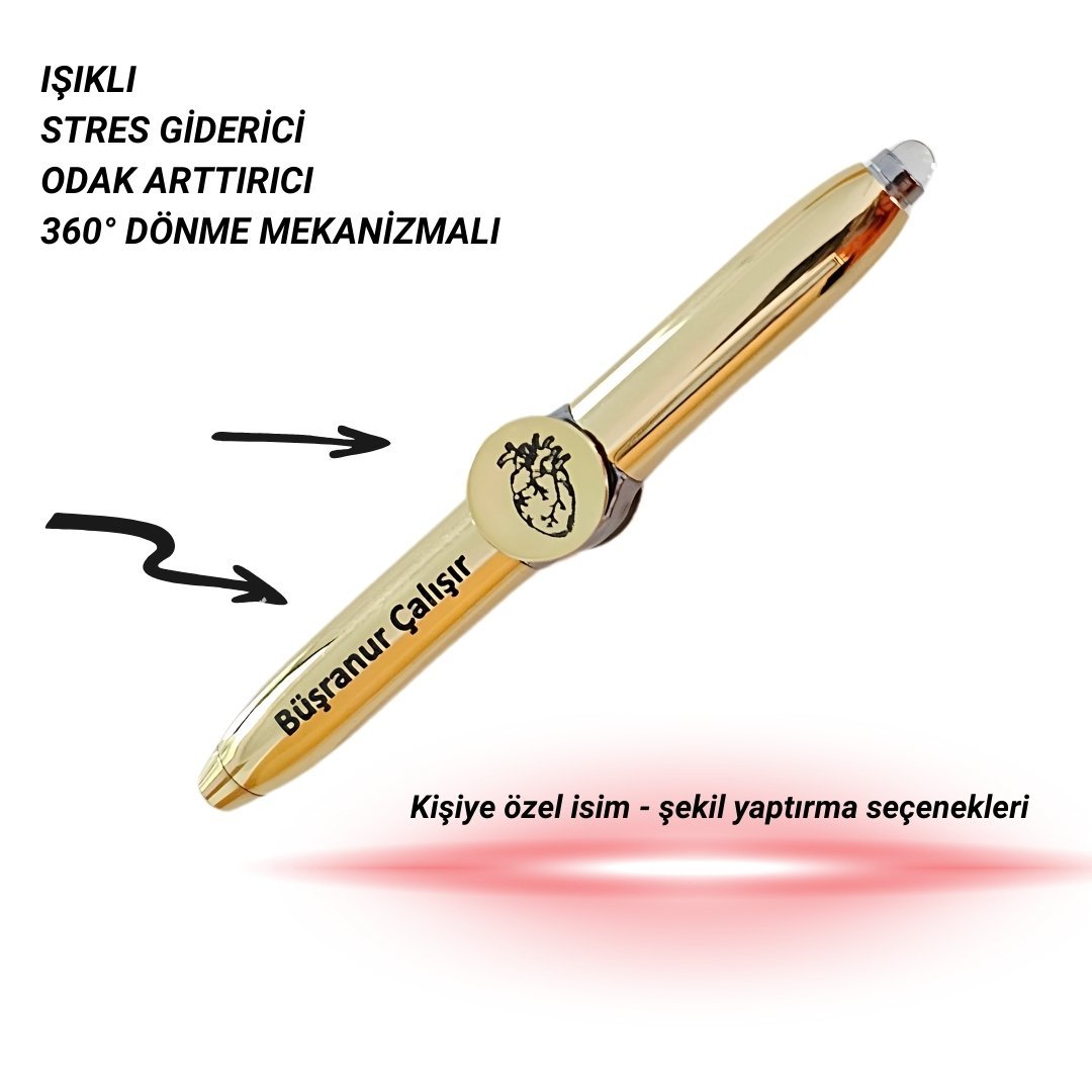 İsme Özel Stres Çarklı Işıklı Muayene Kalemi (Gold)
