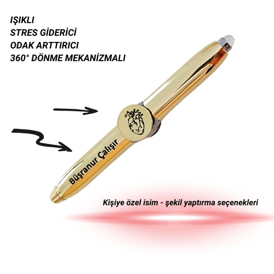 İsme Özel Stres Çarklı Işıklı Muayene Kalemi (Gold)