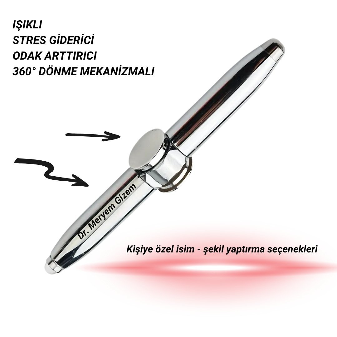 İsme Özel Stres Çarklı Işıklı Muayene Kalemi (Gümüş)