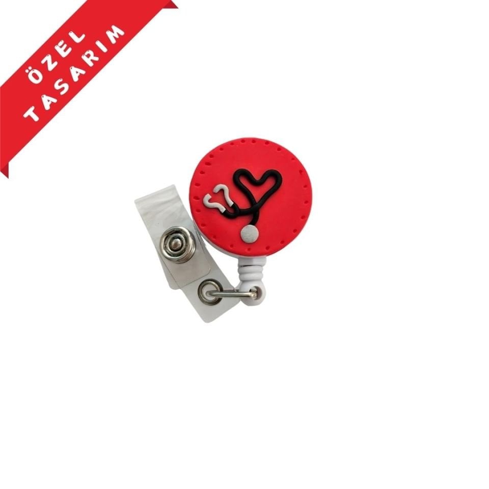 Kırmızı Zeminli Siyah Stetoskop Yoyo Kartlık