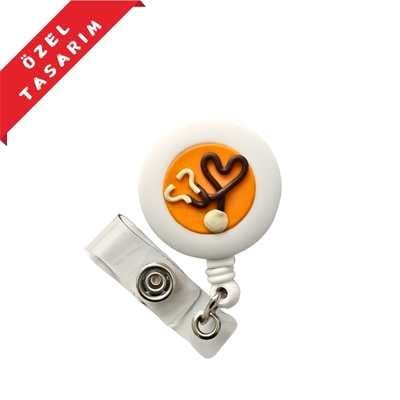 Turuncu Zeminde Çikolata Renk Stetoskop Yoyo Kartlık