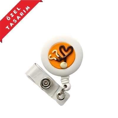 Turuncu Zeminde Çikolata Renk Stetoskop Yoyo Kartlık