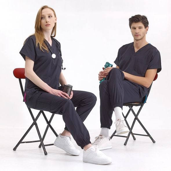 Lacivert Jogger Scrubs Lüks Likralı Greys Takım