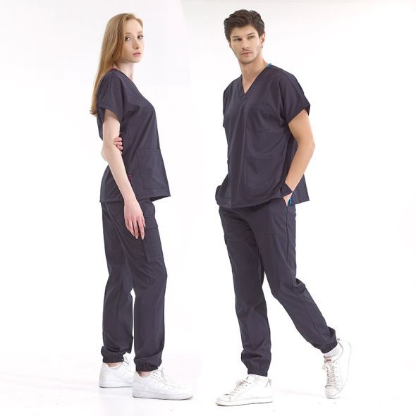 Lacivert Jogger Scrubs Lüks Likralı Greys Takım