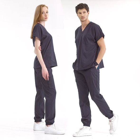 Lacivert Jogger Scrubs Lüks Likralı Greys Takım