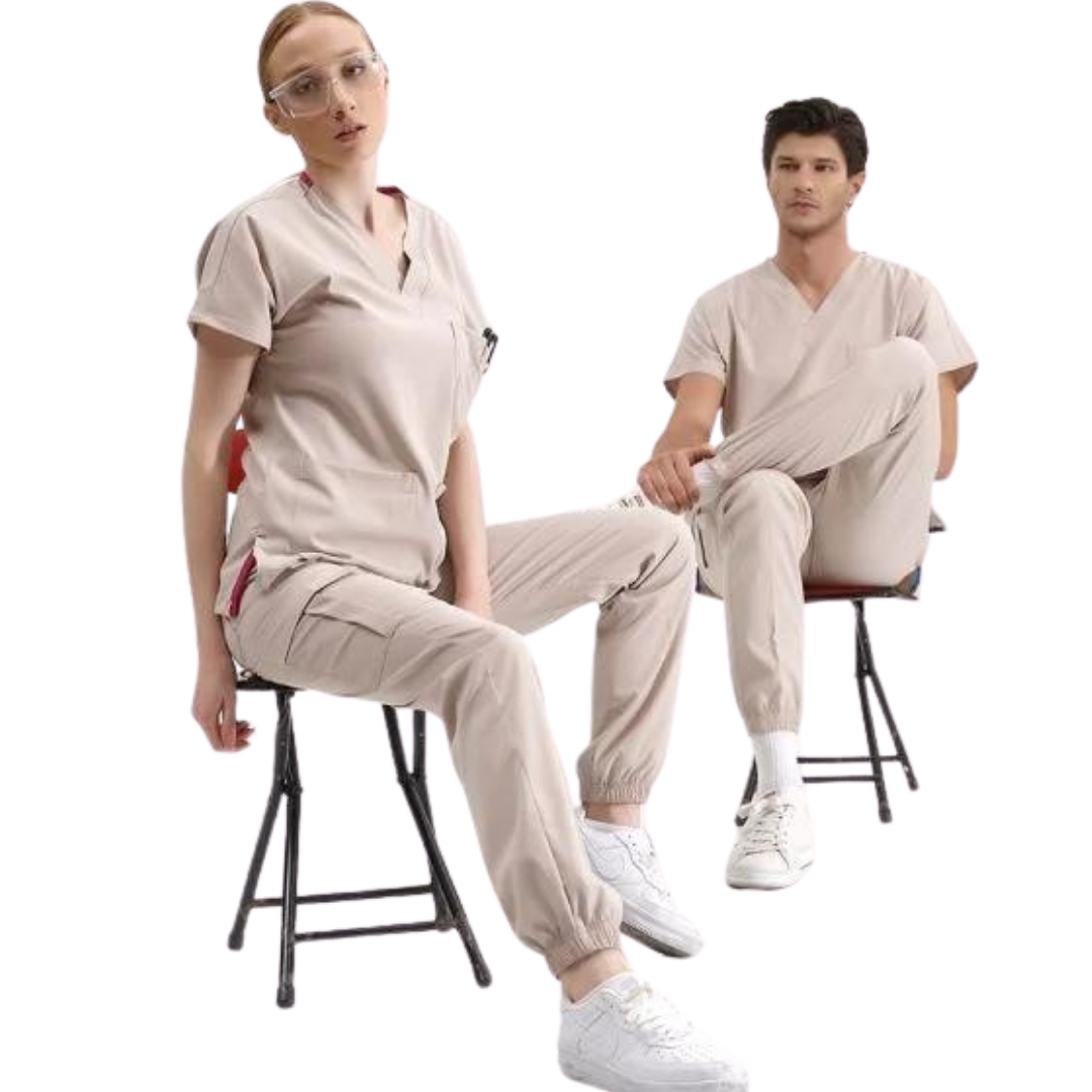 Krem Jogger Scrubs Lüks Likralı Greys Takım