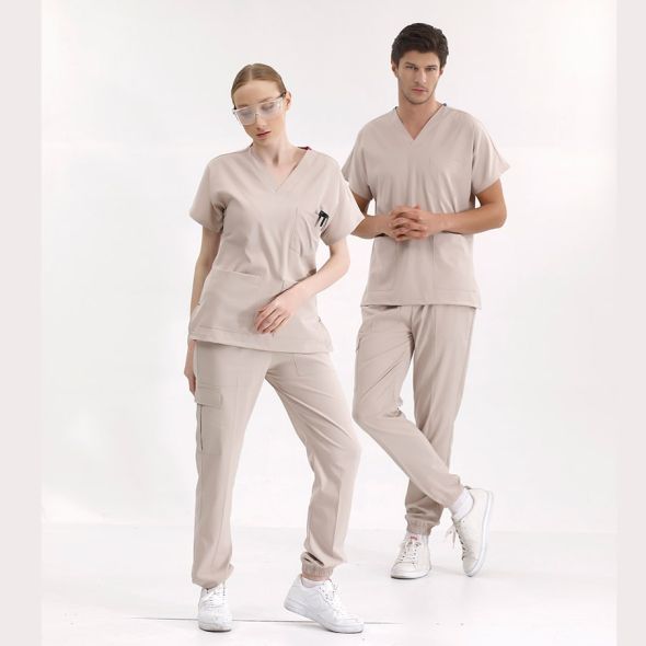 Krem Jogger Scrubs Lüks Likralı Greys Takım