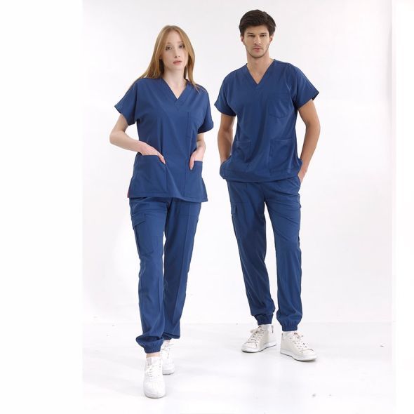 Petrol Mavi Jogger Scrubs Lüks Likralı Greys Takım