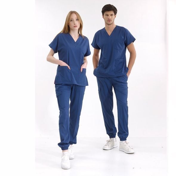 Petrol Mavi Jogger Scrubs Lüks Likralı Greys Takım