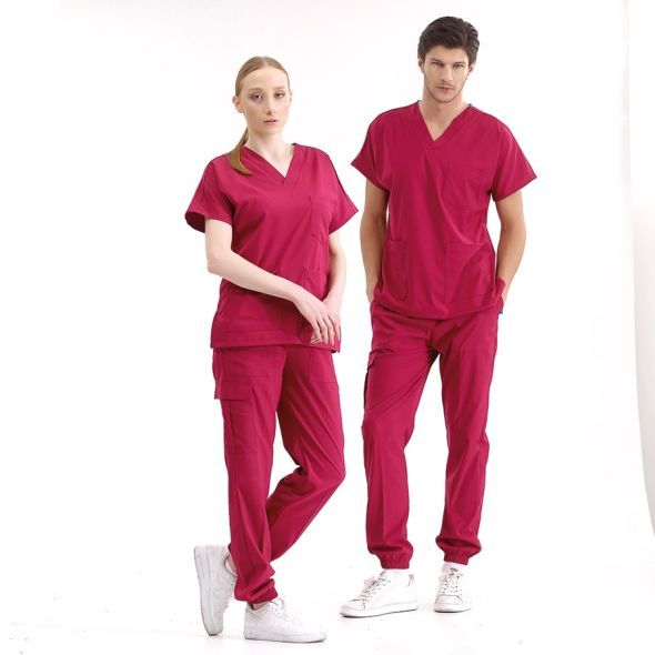 Vişne Jogger Scrubs Lüks Likralı Greys Takım
