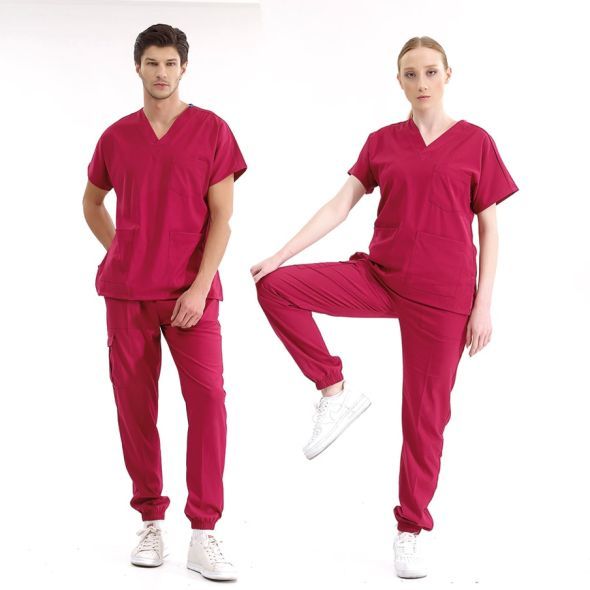 Vişne Jogger Scrubs Lüks Likralı Greys Takım