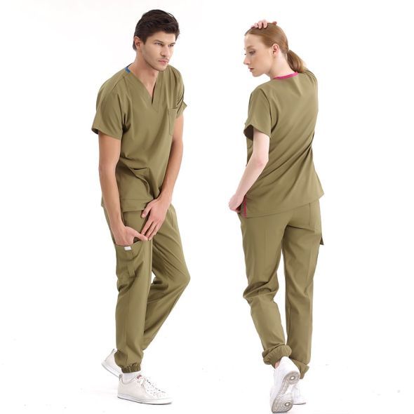 Haki Jogger Scrubs Lüks Likralı Greys Takım