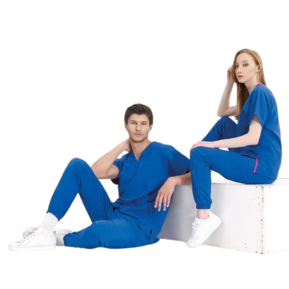 Saks Mavisi Jogger Scrubs Lüks Likralı Greys Takım