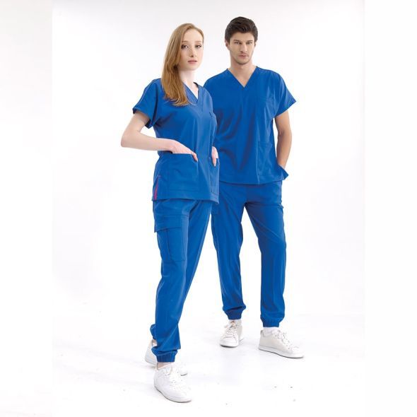 Saks Mavisi Jogger Scrubs Lüks Likralı Greys Takım