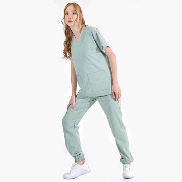 Mint Yeşili Jogger Scrubs Lüks Likralı Greys Takım
