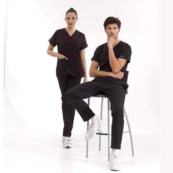 Siyah Lüks Likralı Scrubs Greys Takım