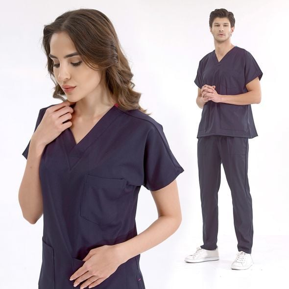 Lacivert Lüks Likralı Scrubs Greys Takım