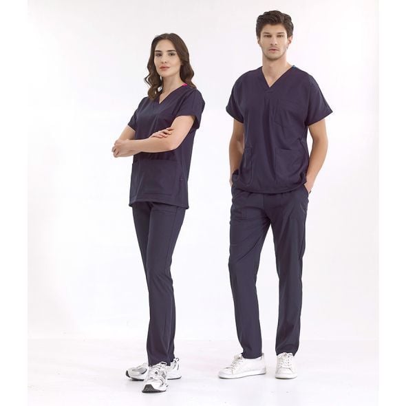 Lacivert Lüks Likralı Scrubs Greys Takım
