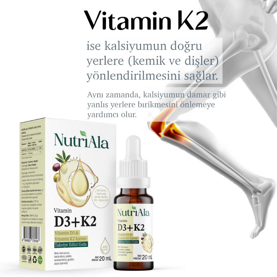 Vitamin D3 & K2 Damla 20ml - Kemik ve Bağışıklık Desteği