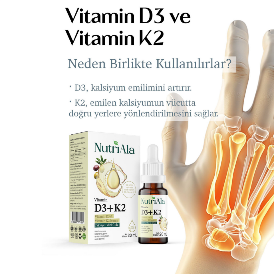 Vitamin D3 & K2 Damla 20ml - Kemik ve Bağışıklık Desteği
