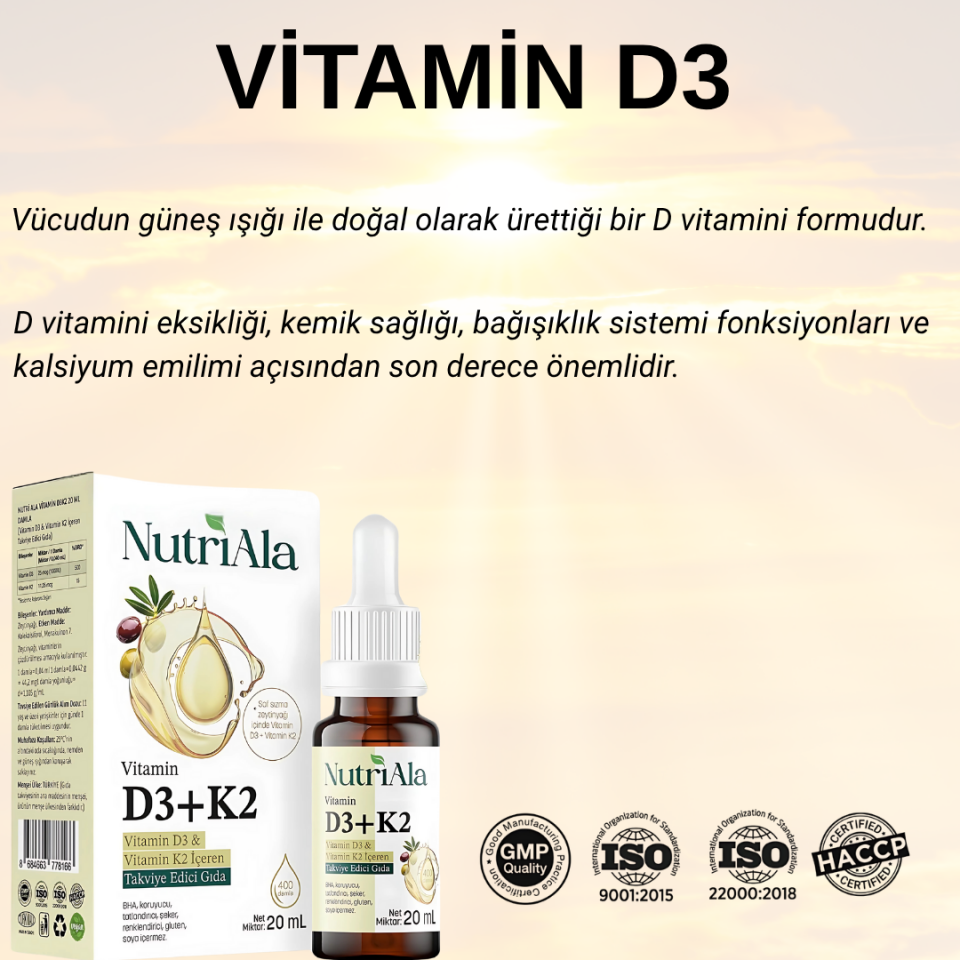 Vitamin D3 & K2 Damla 20ml - Kemik ve Bağışıklık Desteği