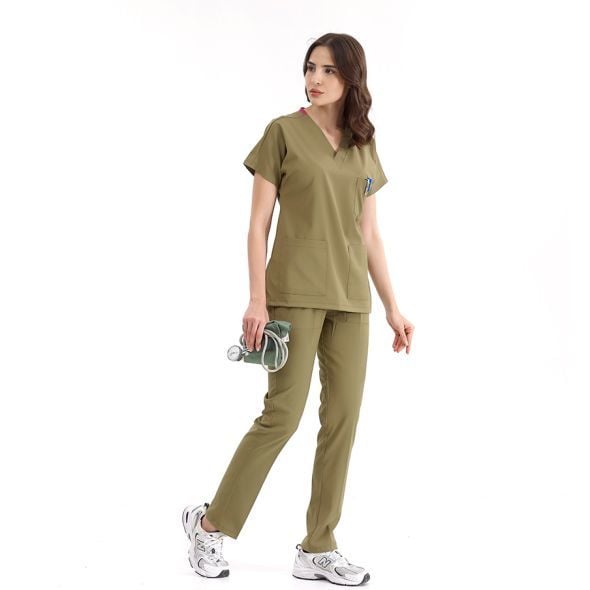 Haki yeşili Lüks Likralı Scrubs Greys Takım