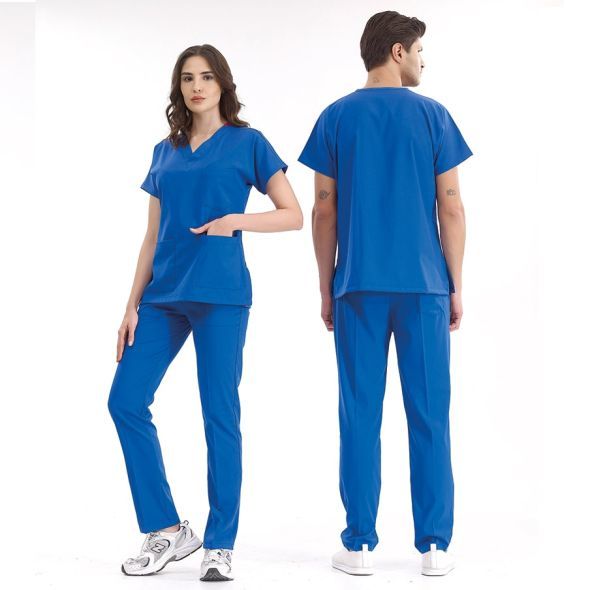 Saks Mavi  Lüks Likralı Scrubs Greys Takım