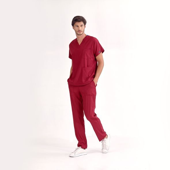 Bordo Lüks Likralı Scrubs Greys Takım