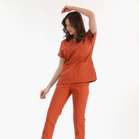 Kiremit Lüks Likralı Scrubs Greys Takım