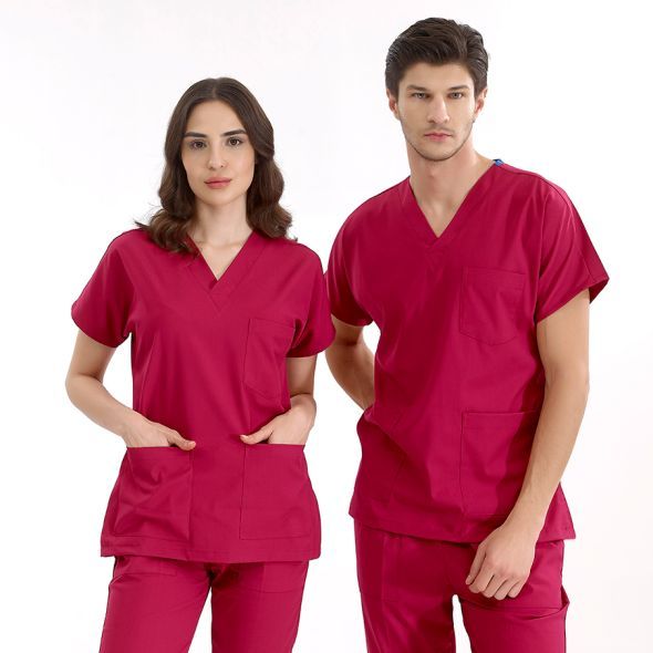 Vişne Lüks Likralı Scrubs Greys Takım