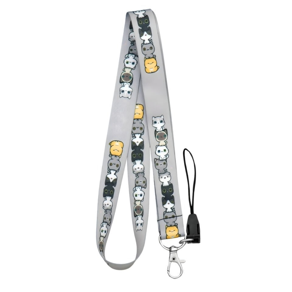 Sevimli Kediler Temalı Gri Boyun Askı İpi (a27)
