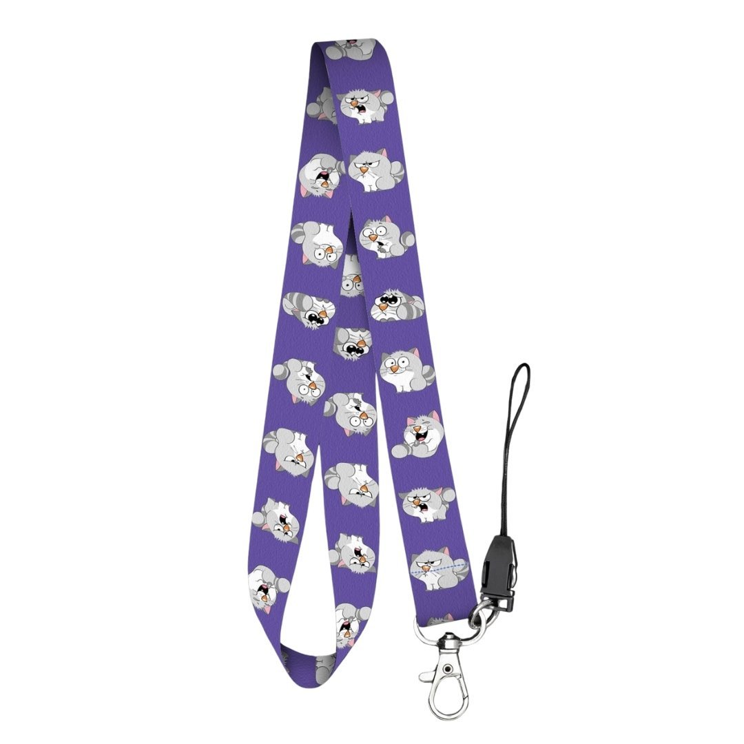 Pofuduk Kedi Temalı Mor Boyun Askı İpi (a42)