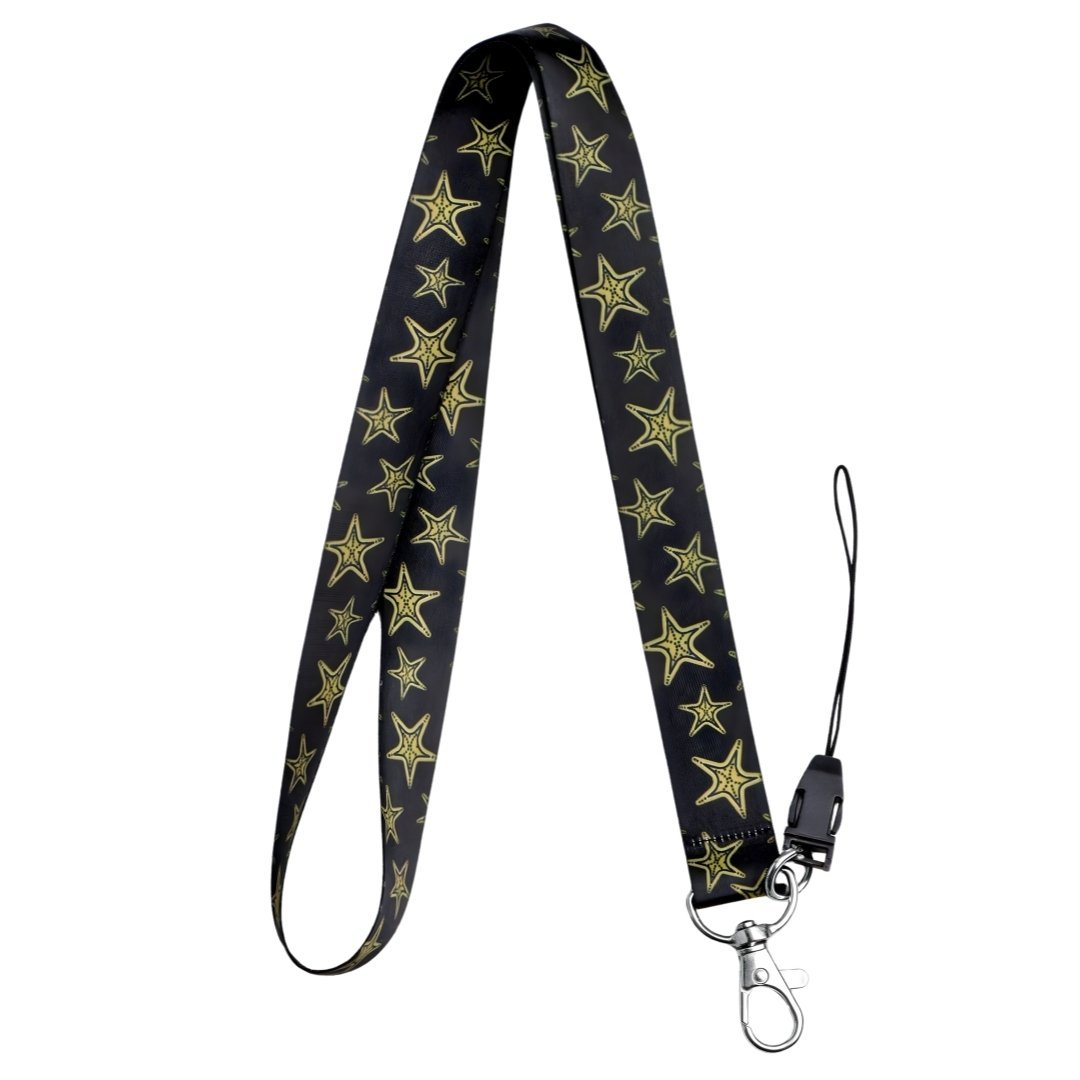Yıldız Temalı Siyah Boyun Askı İpi (a59)