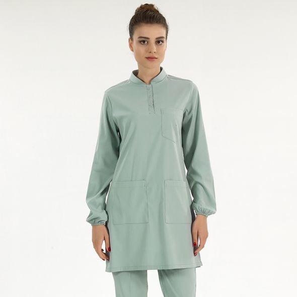 Mint Yeşili Lüks Likralı Scrubs Hakim Yaka Tesettür Takım