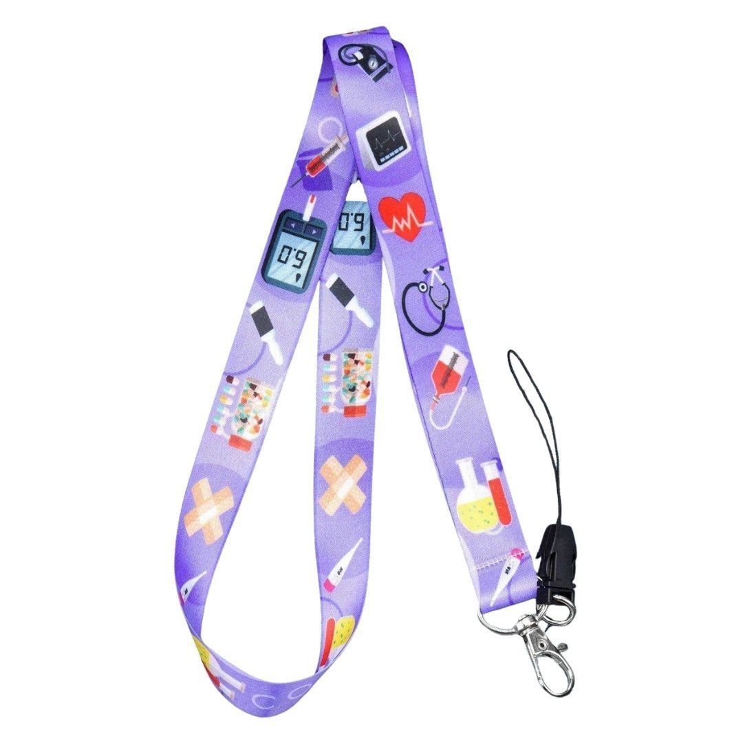 Tıbbi Ekipman Temalı Mor Boyun Askı İpi (a50)