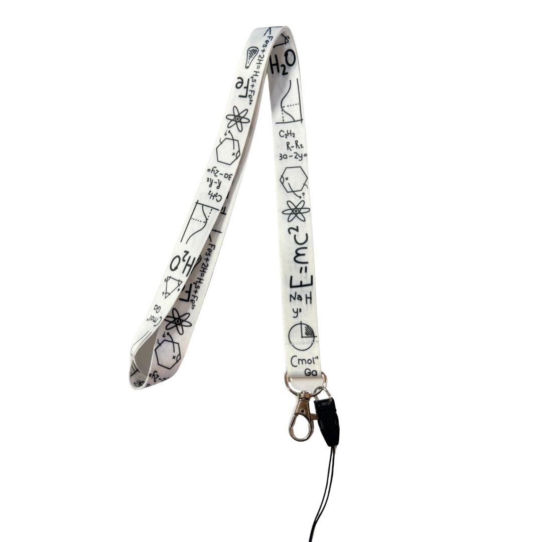 Beyaz Zeminde Matematik Temalı Boyun Askı İpi (b22)